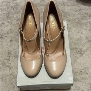 Journee Collection Nude Patent Mary Jane Heels